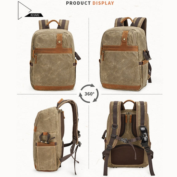 D1383 Outdoor SLR Digital Camera Backpack Water-resistant Batik Canvas Camera Bag(Khaki)