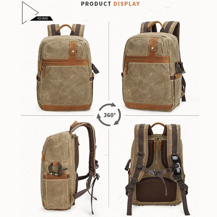 D1383 Outdoor SLR Digital Camera Backpack Water-resistant Batik Canvas Camera Bag(Khaki)