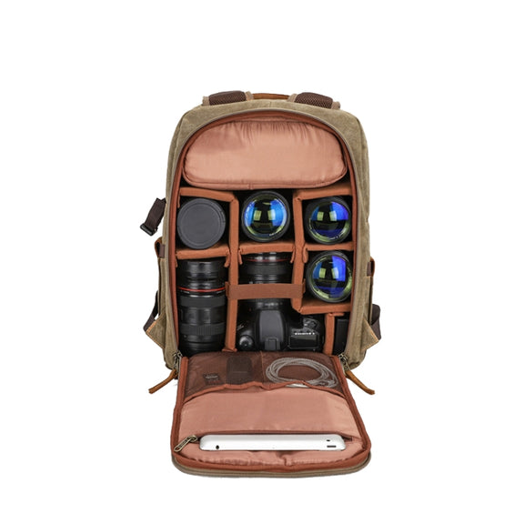 D1383 Outdoor SLR Digital Camera Backpack Water-resistant Batik Canvas Camera Bag(Khaki)
