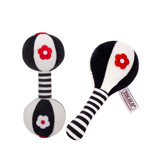 TOLOLO 1 Pair Baby Vision Training Early Educational Toy Newborn Chasing Black And White Sand Hammer Dumbbell Baby Rattle(  T168263-2)