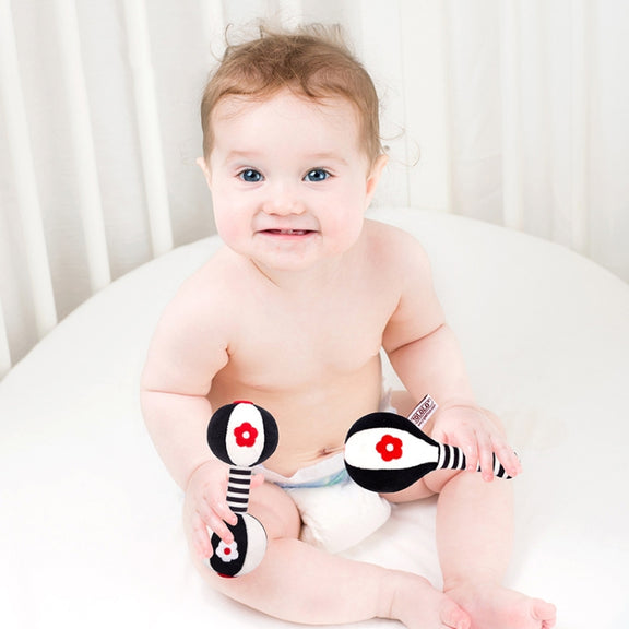 TOLOLO 1 Pair Baby Vision Training Early Educational Toy Newborn Chasing Black And White Sand Hammer Dumbbell Baby Rattle(  T168263-2)