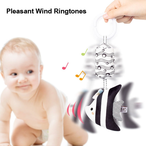 TOLOLO T168231-4 Newborn Bed Bell Early Education Toy Visually Inspires Black And White Wind Chimes Baby Bed Hanging(4C Tropical fish)