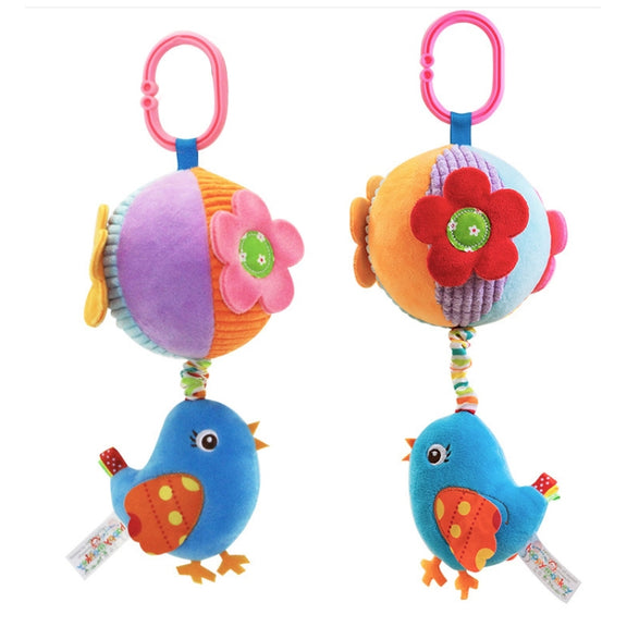 Stroller Drawstring Cloth Ball Toy Baby Soothing Hand Grab Ball Plush Bed Bell Lathe Pendant(Blue Bird)