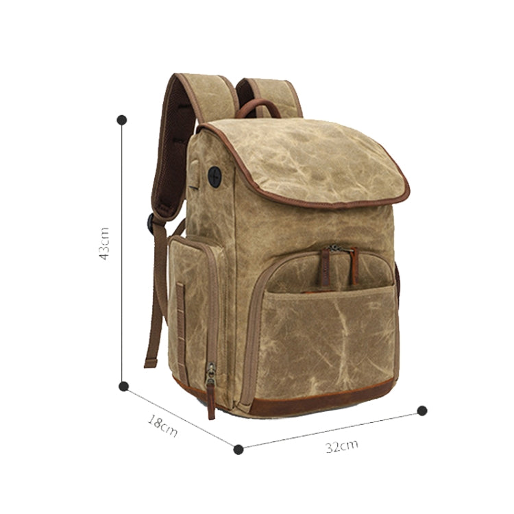 K001-D Leisure Shoulder Camera Bag Waterproof Retro Canvas Camera Storage Backpack(Khaki) - Backpack by PMC TechLife | Online Shopping South Africa | PMC TechLife | Buy Now Pay Later Mobicred