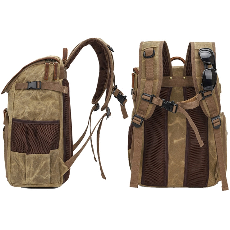 K001-D Leisure Shoulder Camera Bag Waterproof Retro Canvas Camera Storage Backpack(Khaki) - Backpack by PMC TechLife | Online Shopping South Africa | PMC TechLife | Buy Now Pay Later Mobicred