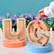 Wooden English Alphabet Piggy Bank Transparent Acrylic Piggy Bank(H)