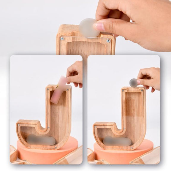 Wooden English Alphabet Piggy Bank Transparent Acrylic Piggy Bank(H)
