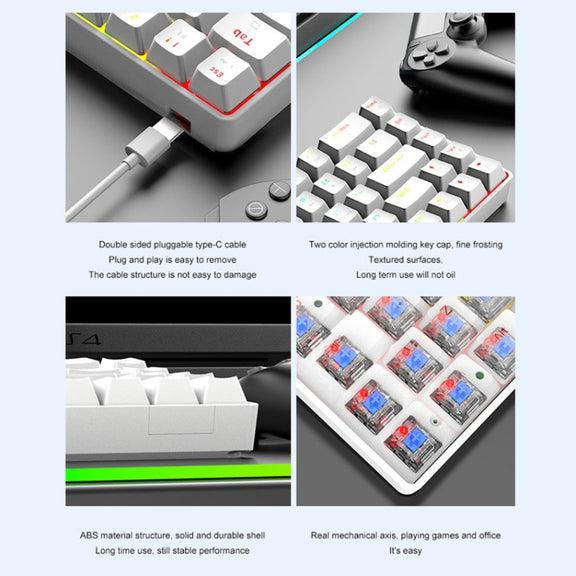 T8 68 Keys Mechanical Gaming Keyboard RGB Backlit Wired Keyboard, Cable Length:1.6m(Black Green Shaft)