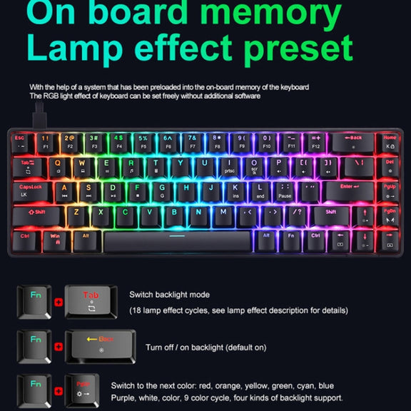 T8 68 Keys Mechanical Gaming Keyboard RGB Backlit Wired Keyboard, Cable Length:1.6m(Pink Green Shaft)
