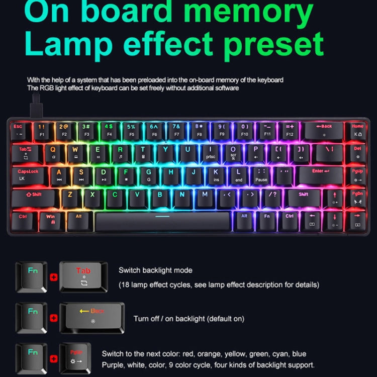 T8 68 Keys Mechanical Gaming Keyboard RGB Backlit Wired Keyboard, Cable Length:1.6m(White Green Shaft)