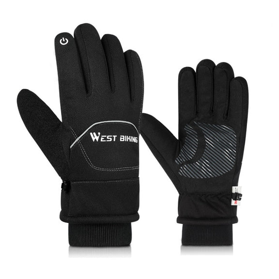 WEST BIKING YP0211221 Winter Warm Fleece Riding Gloves Non-Slip Water-resistant Touch Screen Gloves, Size: L(Black)