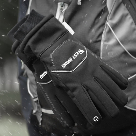 WEST BIKING YP0211221 Winter Warm Fleece Riding Gloves Non-Slip Water-resistant Touch Screen Gloves, Size: L(Black)