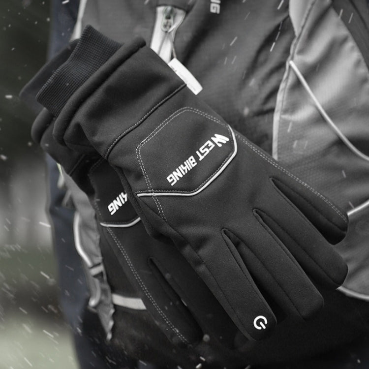 WEST BIKING YP0211221 Winter Warm Fleece Riding Gloves Non-Slip Water-resistant Touch Screen Gloves, Size: L(Black)
