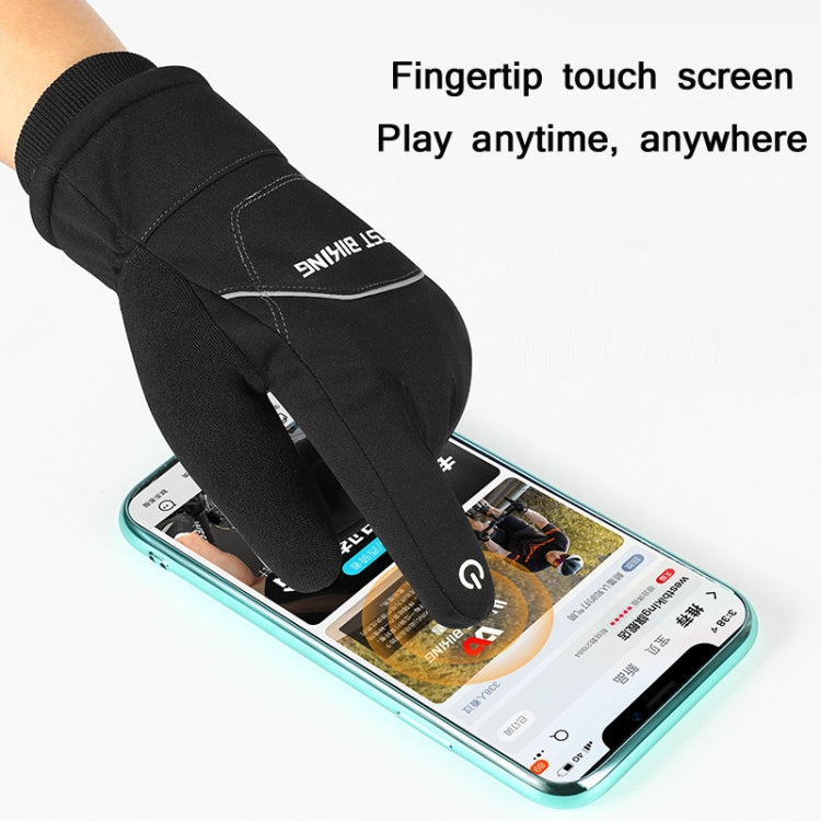 WEST BIKING YP0211221 Winter Warm Fleece Riding Gloves Non-Slip Water-resistant Touch Screen Gloves, Size: L(Black)