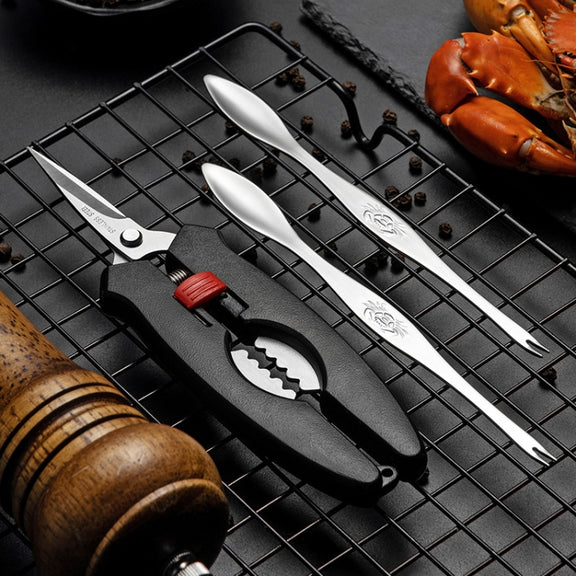 Crab Tool 304 Stainless Steel Crab Fork Crab Scissors Crab Needle,Style: 4 Fork 1 Knife