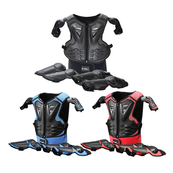 GHOST RACING Motorcycle Protective Gear Children Safety Riding Sport Vest + Knee Pads + Elbow Pads Protective Suit(Red)