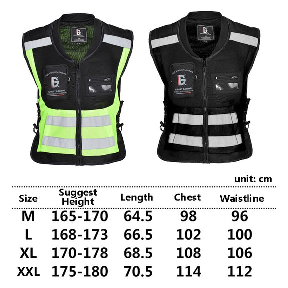 GHOST RACING GR-Y06 Motorcycle Riding Vest Safety Reflective Vest, Size: XXXL(Black)
