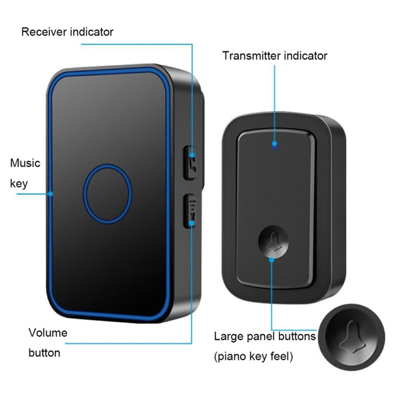 CACAZI A19 1 For 4 Wireless Music Doorbell without Battery, Plug:US Plug(Black)