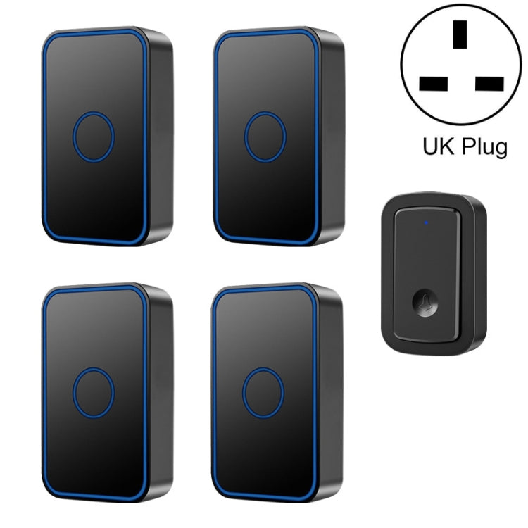 CACAZI A19 1 For 4 Wireless Music Doorbell without Battery, Plug:UK Plug(Black) - free shipping - PMC TechLife - Order now!
