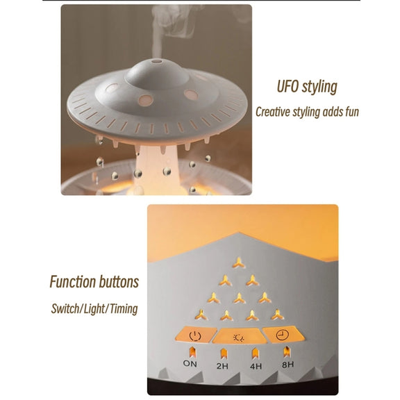 UFO Water Drop Aromatherapy Humidifier Desktop Remote Control Diffuser, Plug: EU Plug(Wood Grain)