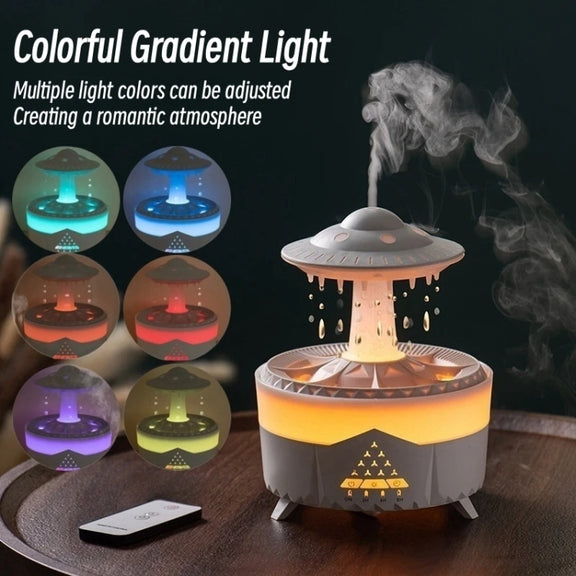 UFO Water Drop Aromatherapy Humidifier Desktop Remote Control Diffuser, Plug: EU Plug(Wood Grain)