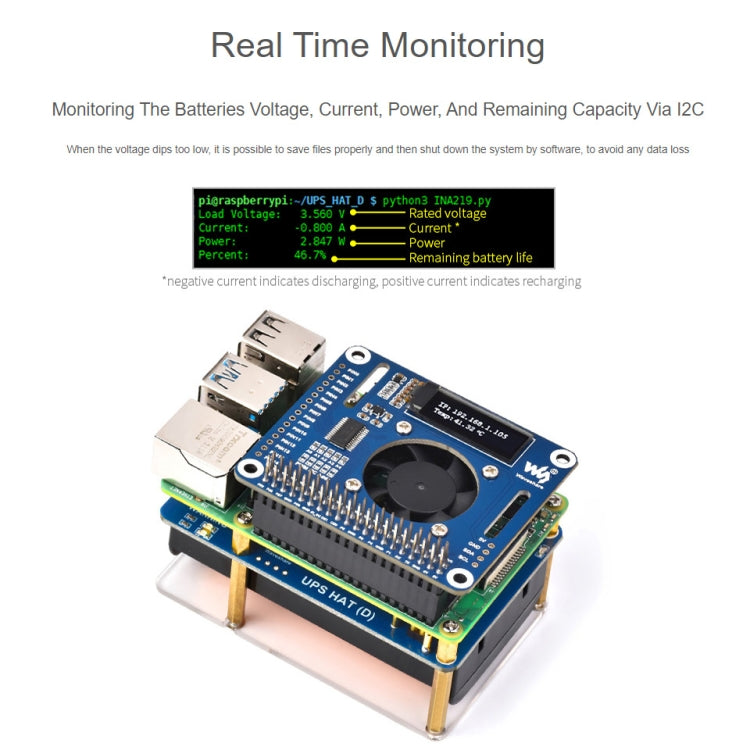 Waveshare 25567 For Raspberry Pi UPS HAT (D), Pogo Pins Connector , Without Battery - Raspberry Pi Accessories by Waveshare | Online Shopping South Africa | PMC TechLife | Buy Now Pay Later Mobicred