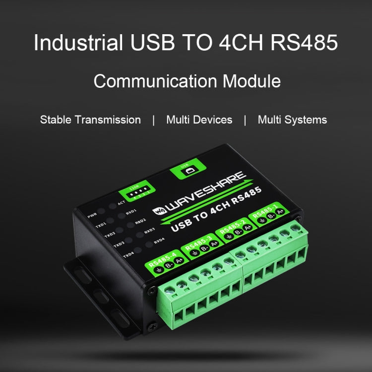Waveshare 25219 Industrial USB To 4Ch RS485 Converter