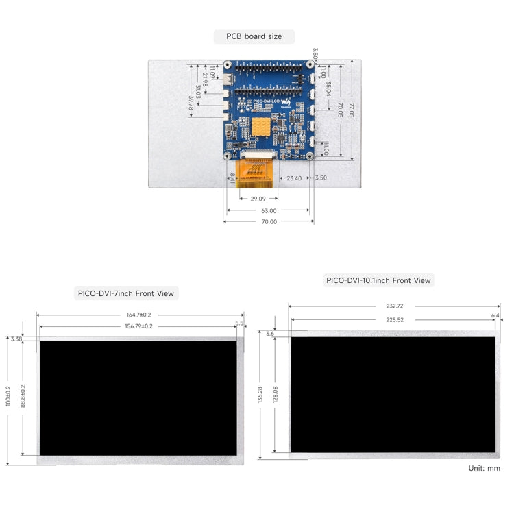 7 Inch Waveshare For Raspberry Pi Pico 1024��600 Pixel IPS Panel DVI Display Module
