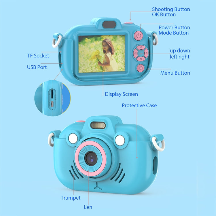 DC502 2.4-Inch 16X Zoom 2.7K Video Recording Children Digital Camera, Color: Blue + 32G(AU Plug)
