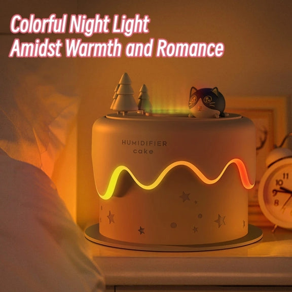 M328 Battery Type Mini Desktop Night Light Cartoon Cake Silent Spray Humidifier(White)