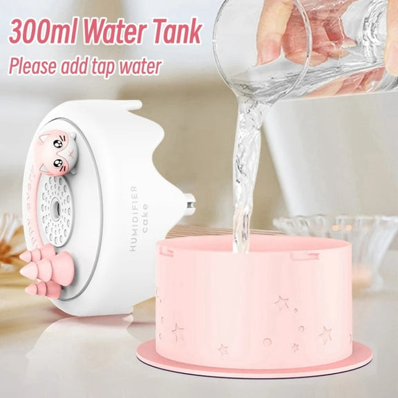 M328 Battery Type Mini Desktop Night Light Cartoon Cake Silent Spray Humidifier(White)