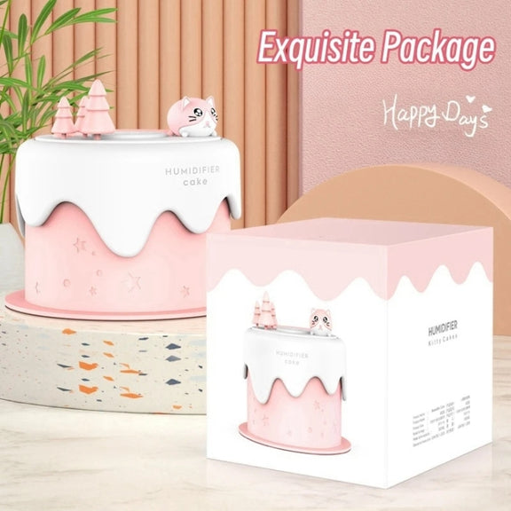 M328 Battery Type Mini Desktop Night Light Cartoon Cake Silent Spray Humidifier(White)