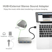 MB-103 USB 3.1 Three-Port Drive-Free HUB + 7.1 Voice Changer Sound Card High-Speed Docking Station, PS5 Voice Changer Sound Card Compatible with PS4 Headset, Cable Length: 1.2m(1 to 3)