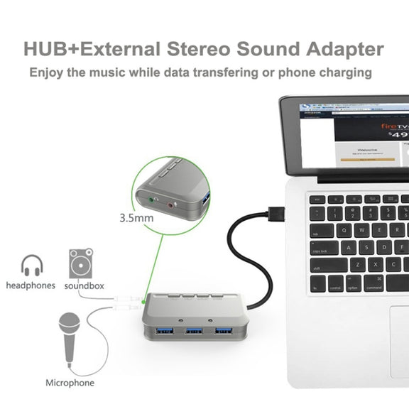 MB-103 USB 3.1 Three-Port Drive-Free HUB + 7.1 Voice Changer Sound Card High-Speed Docking Station, PS5 Voice Changer Sound Card Compatible with PS4 Headset, Cable Length: 1.2m(1 to 3)