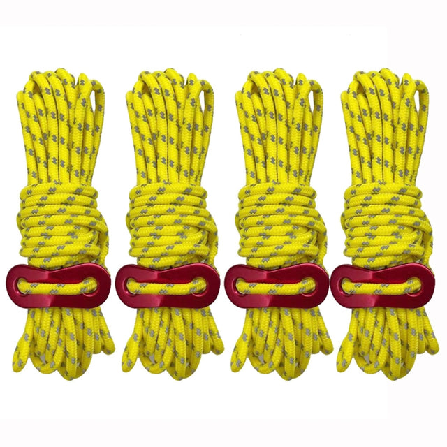 4m x 4 Rolls Outdoor Camping Tent Canopy Wind Rope Luminous Multi-Function Wind Rope Buckle Tent Fixed Rope(Figure 8 Buckle-Yellow)