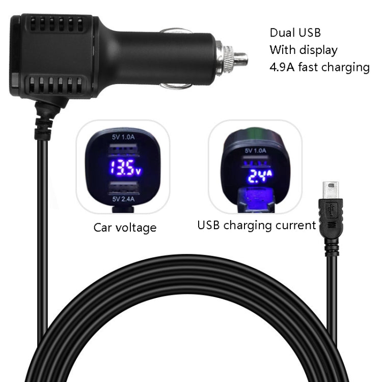H519 Car Charger Driving Recorder Power Cord Dual USB With Display Charging Line, Specification: Mini Straight - free shipping - PMC TechLife - Order now!