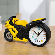 Motorcycle Alarm Clock Ornaments Creative Child Gift Clock(Yellow Motorcycle Racing)