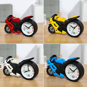 Motorcycle Alarm Clock Ornaments Creative Child Gift Clock(Yellow Motorcycle Racing)