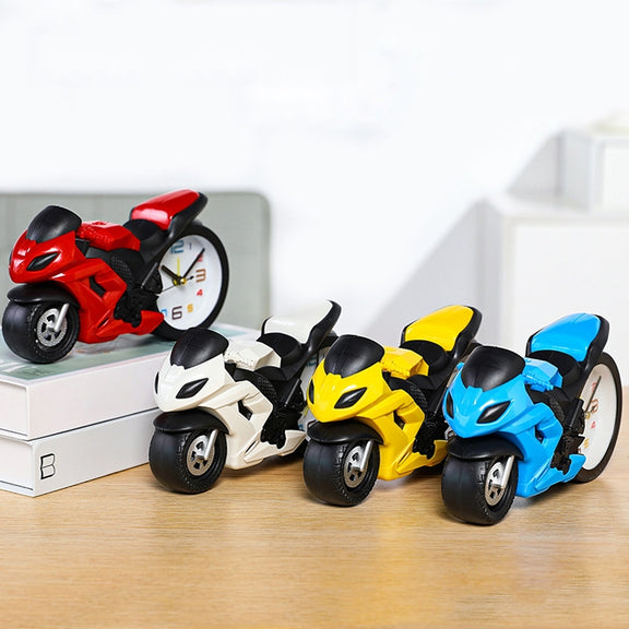 Motorcycle Alarm Clock Ornaments Creative Child Gift Clock(Red Motorcycle Racing)