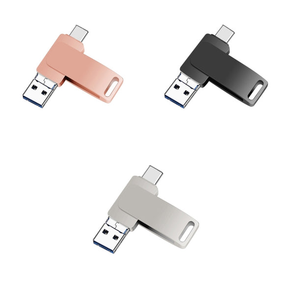 32GB USB 3.0 + 8 Pin + USB-C / Type-C 3 in 1 Phone Computer Metal Rotatable U-Disk(Silver Gray)