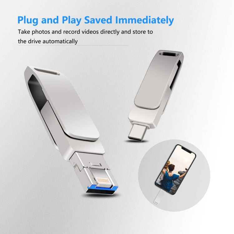 32GB USB 3.0 + 8 Pin + USB-C / Type-C 3 in 1 Phone Computer Metal Rotatable U-Disk(Silver Gray)