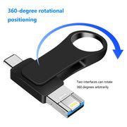 32GB USB 3.0 + 8 Pin + USB-C / Type-C 3 in 1 Mobile Computer Metal U-Disk(Silver)