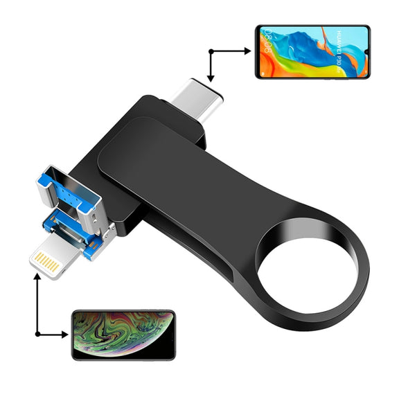64GB USB 3.0 + 8 Pin + USB-C / Type-C 3 in 1 Mobile Computer Metal U-Disk(Silver)
