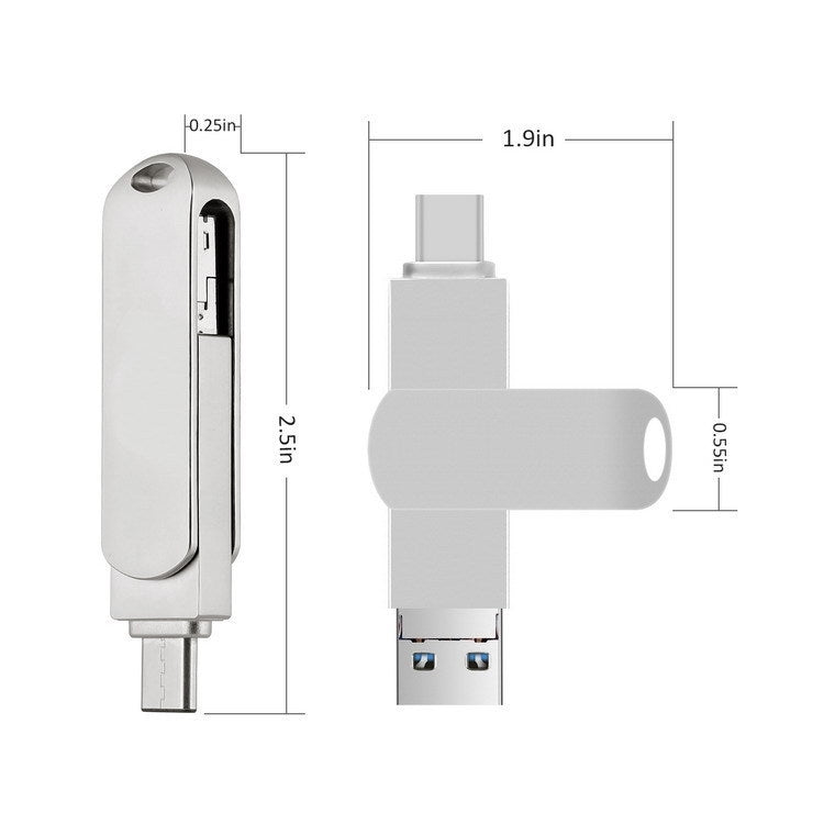 16GB USB 3.0 + 8 Pin + USB-C / Type-C 3 in 1 Phone Computer Rotatable Metal U-Disk