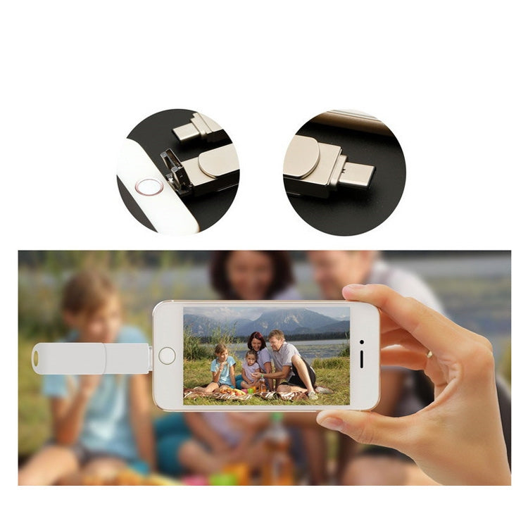 16GB USB 3.0 + 8 Pin + USB-C / Type-C 3 in 1 Phone Computer Rotatable Metal U-Disk