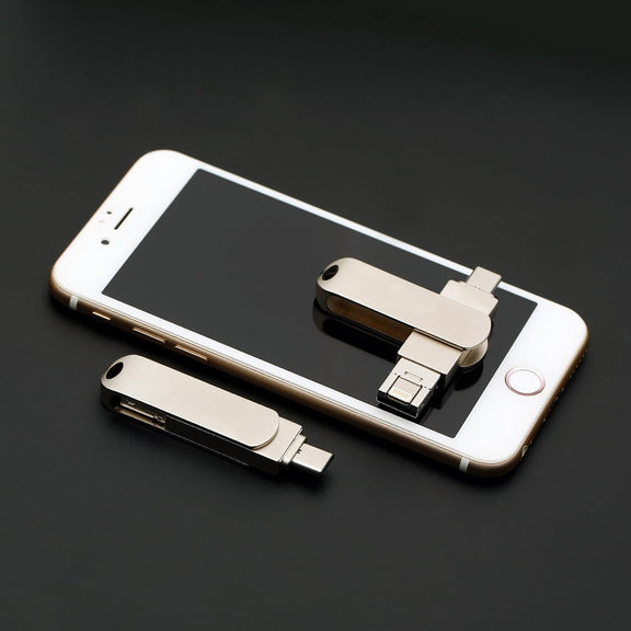 16GB USB 3.0 + 8 Pin + USB-C / Type-C 3 in 1 Phone Computer Rotatable Metal U-Disk