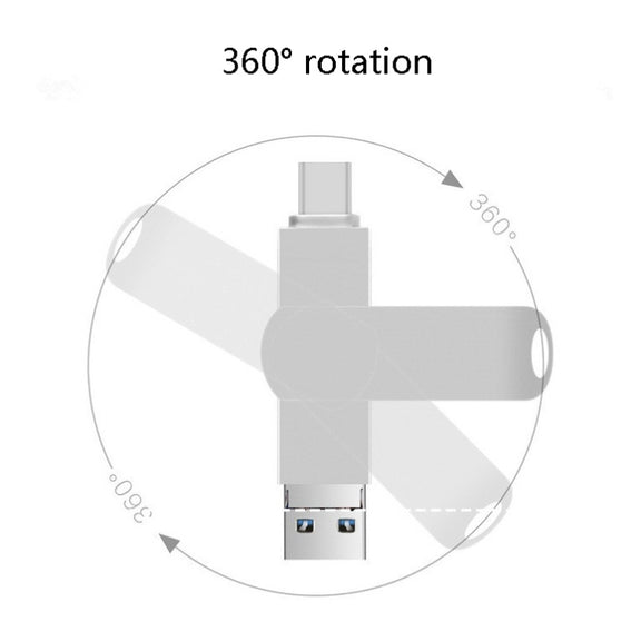 32GB USB 3.0 + 8 Pin + USB-C / Type-C 3 in 1 Phone Computer Rotatable Metal U-Disk
