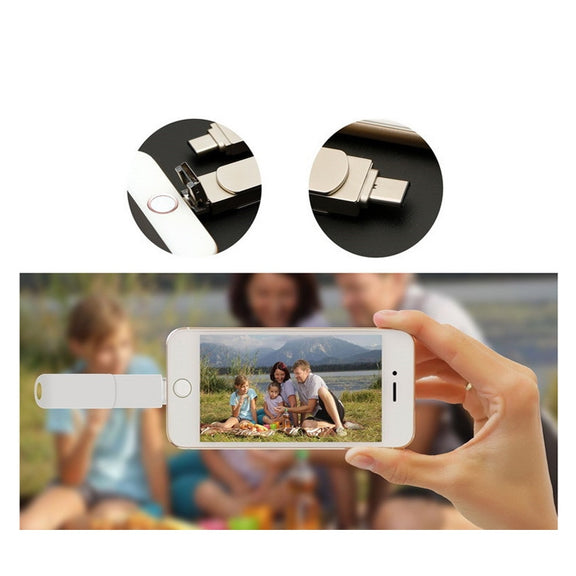 32GB USB 3.0 + 8 Pin + USB-C / Type-C 3 in 1 Phone Computer Rotatable Metal U-Disk