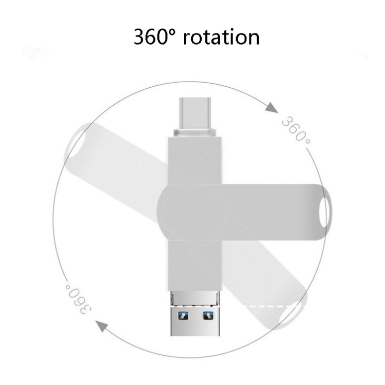 128GB USB 3.0 + 8 Pin + USB-C / Type-C 3 in 1 Phone Computer Rotatable Metal U-Disk