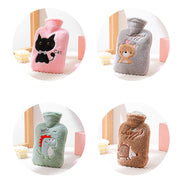 Hot Compress Stomach Hot Water Bottle Flannel Cover Cartoon Hand Warmer(Pink)